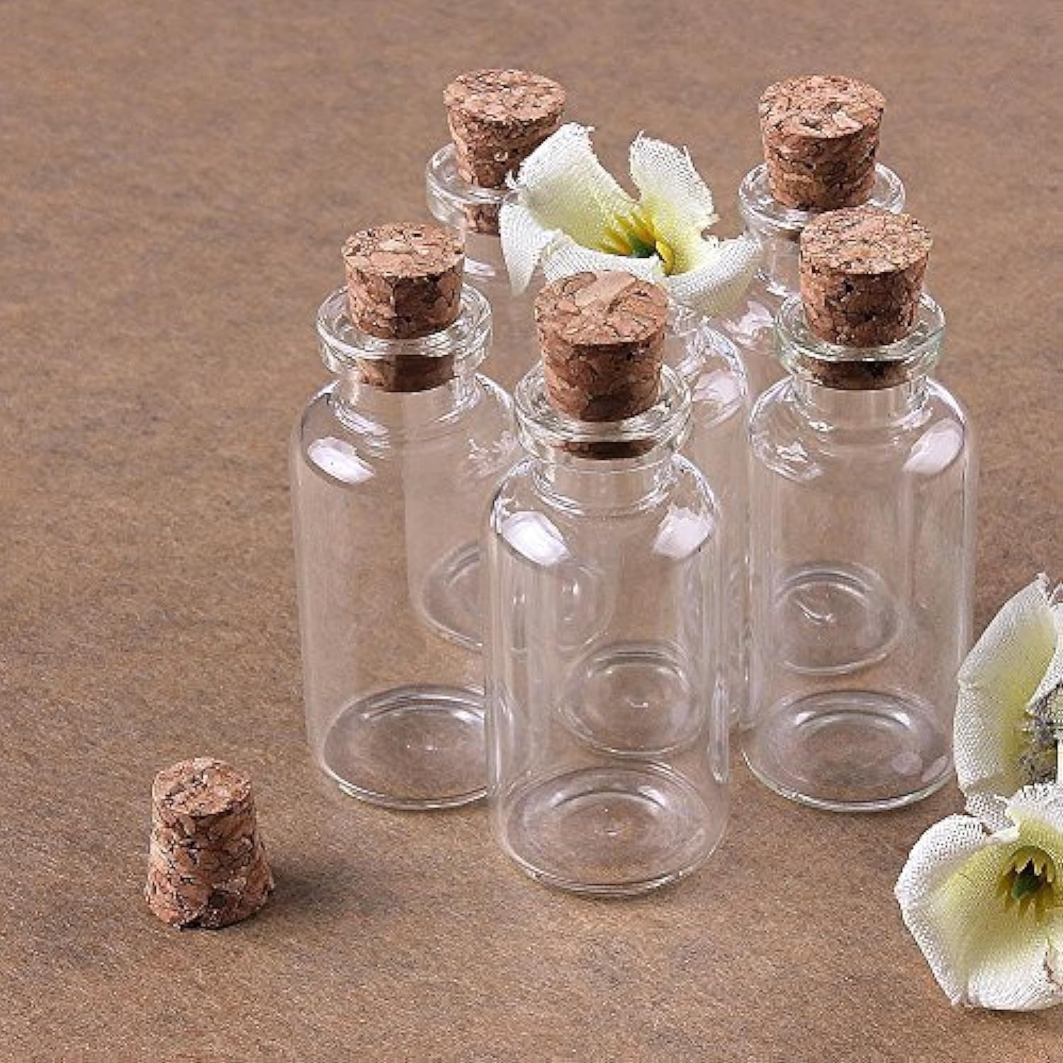 Musuntas&reg; 8&nbsp;x 10 ml mini glass bottle with cork, small glass bottle, mini bottle with cork stopper, 22 x 50 mm