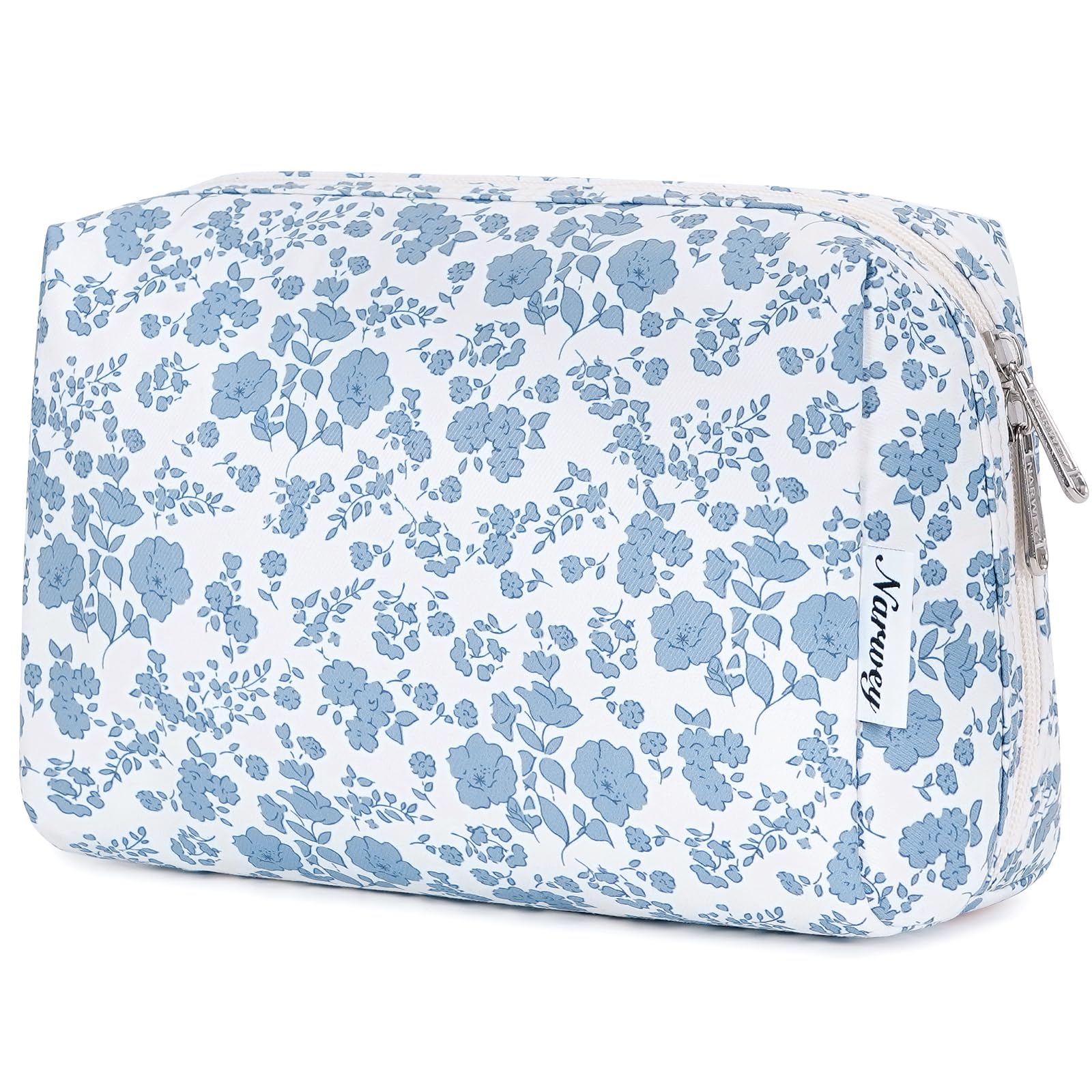 Large Makeup Bag Zipper Pouch Travel Cosmetic Organizer for Women (Little Blue Flower, Large) โ image 1