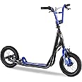 Mongoose Expo Kick Scooter, BMX-Style Handlebar & Brake Cable Rotor, Wide Foot Deck for Kids Youth Boys Girls Ages 6 and Up, Rear Axle Pegs, 12-Inch Air Tires, and Max. Weight of 175 lbs.