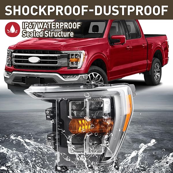 DUOLCTARMS W/O ADAPTIVE CHROME W/QUAD LED REFLECTOR HEADLIGHT HEADLAMP ASSEMBLY COMPATIBLE FOR 2021-2023 FORD F150 F-150 XLT/LARIAT LEFT DRIVER SIDE NL3Z-13008-G FO2502415