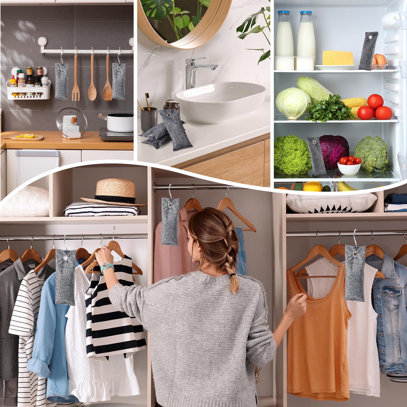 TUXIYA 8Pack Activated Charcoal Odor Absorber, Odor Eliminator for Strong 0dor,Shoe Deodorizer,Bamboo Charcoal Air Purifying For in Car,Closet,Shoe, Basement(50g/1.77oz Each)