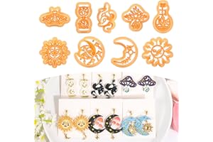 Puocaon Mystic Boho Clay Cutters - 9 Pcs Polymer Clay Cutters for Earrings Jewelry, Mushroom Sun Moon Moth Snake Bottle Shape