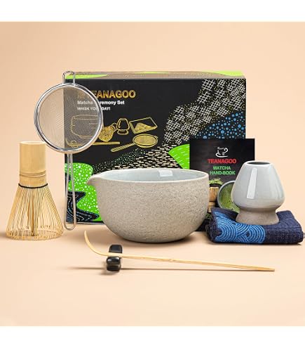 Set Matcha Completo 7 Pezzi, Ciotola 500ml Con Beccuccio, Frusta In Bambù, Colino, Cucchiaio, Portafrusta, Asciugamano