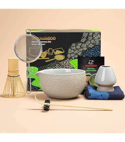 Set Matcha Completo 7 Pezzi, Ciotola 500ml Con Beccuccio, Frusta In Bambù, Colino, Cucchiaio, Portafrusta, Asciugamano