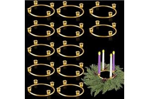 Thyle 12 Pcs Metal Christmas Advent Wreath Rings Bulk Gold Advent Wreath Candle Holder Xmas DIY Taper Candle Rings Table Candelabra Holder for Church Supply Home Table Centerpiece Festival Decoration