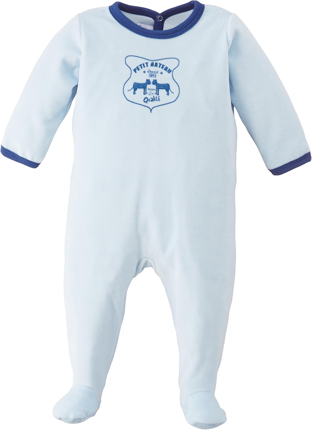 Petit Bateau Baby Boys' Newborn Velour Back Snap Footie with Graphics, Blue, New