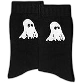 ERMCDFHC Cute Ghost Crew Socks – Black Halloween Socks with Small Boo Print, Unisex Novelty Pair for Men & Women, Soft Everyday Comfort, Spooky Season Gift. (019)