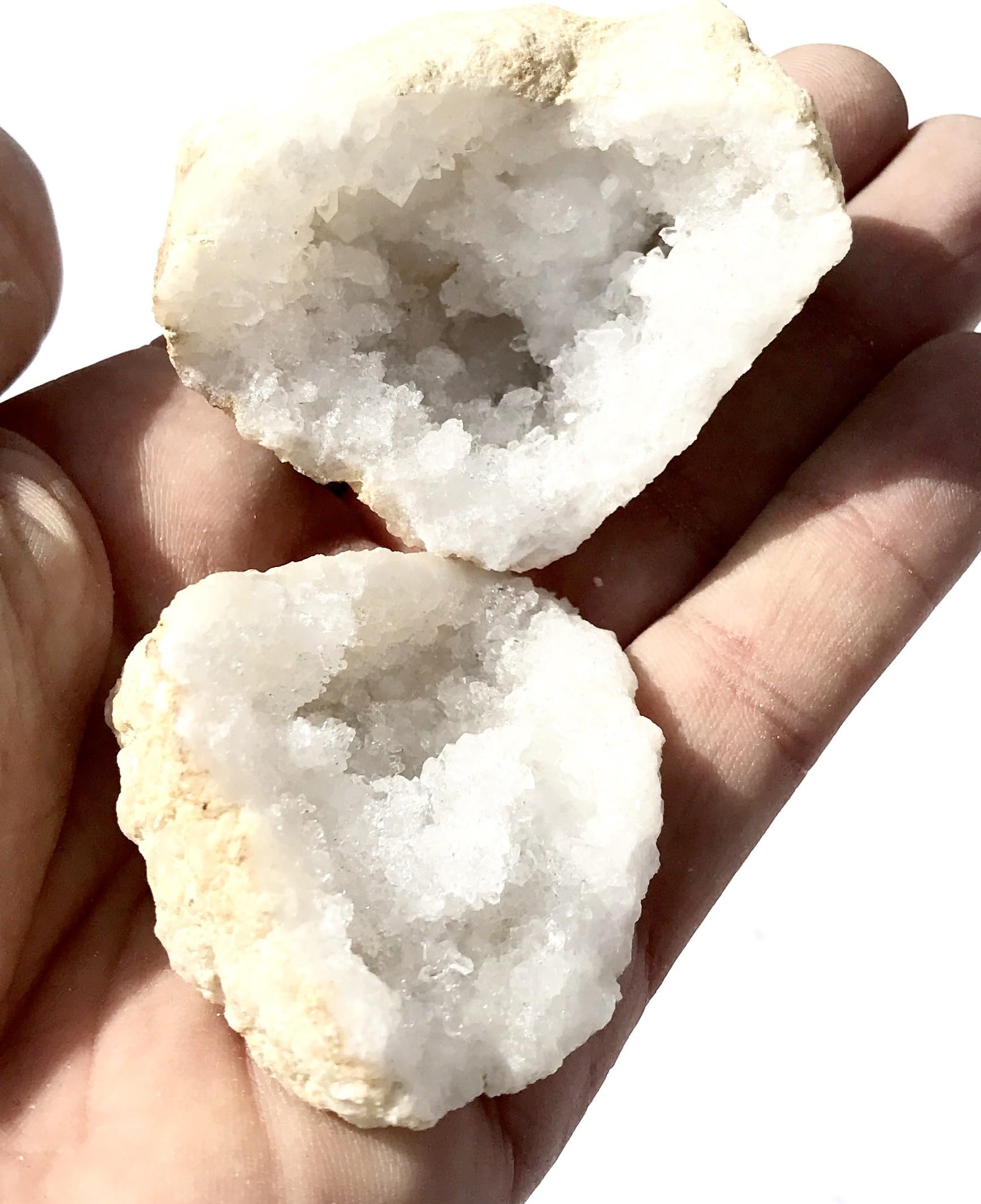 White Crystal Geode Pair - Grade A - Natural Quartz