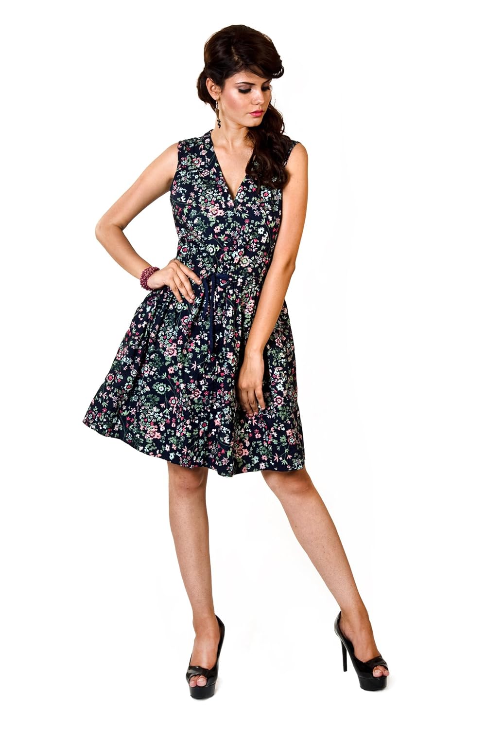 floral v neck midi dress