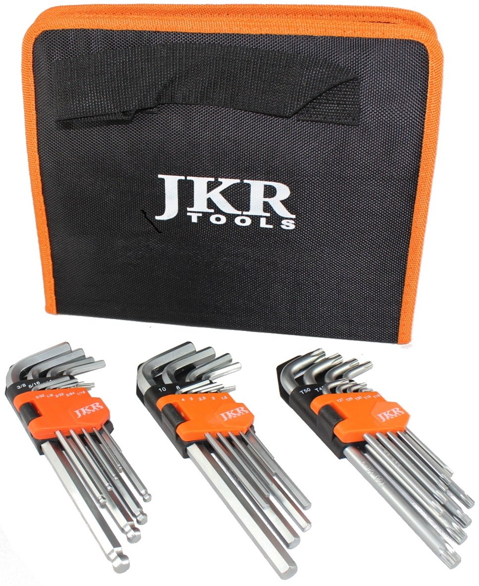 JKR Tools Hex Key TORX Metric Imperial Triple Set 27 Pieces Long Allen