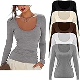 Velvelhall 5 Pack Women's Scoop Neck Tops Long Sleeve Slim Fit T Shirt Basic Tunic Tops Casual Fall Layer Undershirts Tees