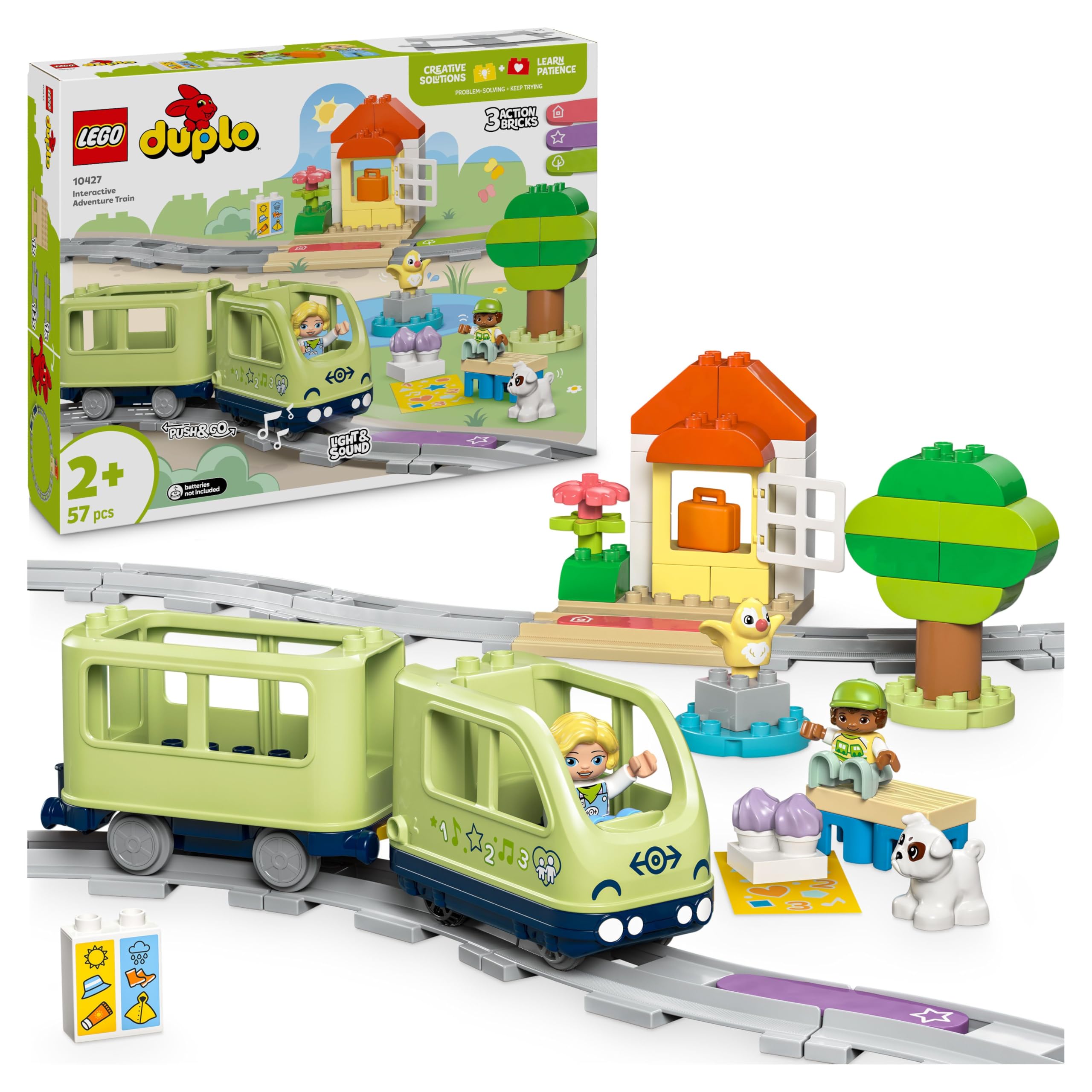 LEGO DUPLO Treno d’Avventura Interattivo - Giochi Didattici per Bambini e Bambine da 2 Anni in su - con 14 Binari, Mattoncini Multifunzione con Suoni e 4 Personaggi Giocattolo - Idea Regalo - 10427