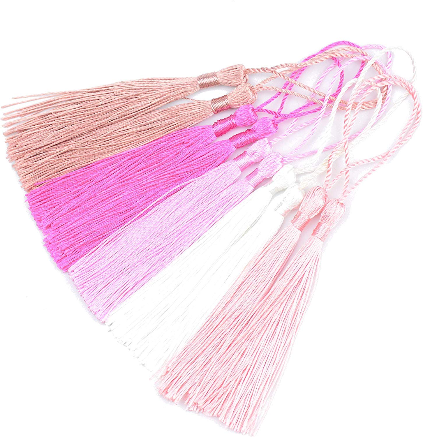 Makhry 100pcs 13cm/5 Inch Silky Floss bookmark Tassels with 3-Inch Cord Loop and Small Chinese Knot for Jewelry Making, Souvenir, Bookmarks, DIY Craft Accessory (Mixed Red)