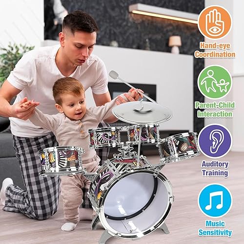 Raimy Kids Drum Set for Toddlers with Piece High Drums, Mini