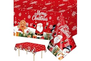 LITMITFU 2 Pcs Christmas Tablecloth - Plastic Merry Christmas Table Cloth, Red Disposable Rectangle Cute Santa Claus Snowman Xmas Table Cover for Christma Party Decorations Favors Tables Decor, 108 x 54 Inch