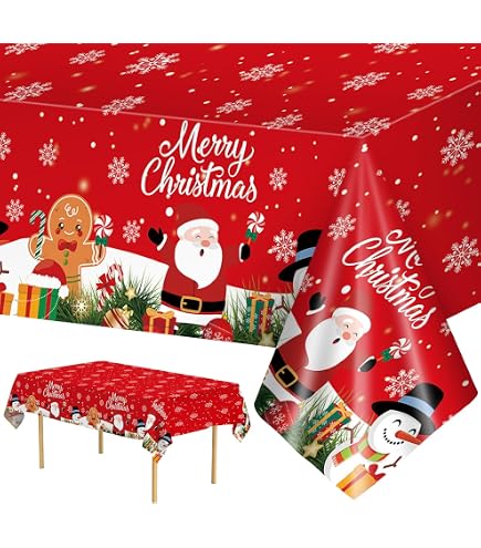 Christmas Plastic Tablecloth Set Ugly Sweater Party Table Cover Xmas Sweater Snowflake Kids Birthday Themed Party Decoration, 108 X 54 Inches (3 Pcs