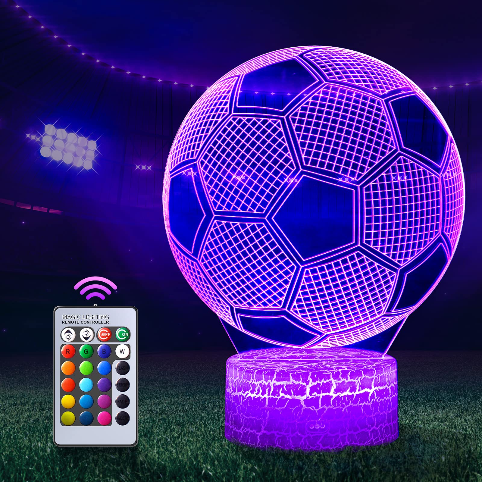 Football Night Light, Football Gifts for Boys Girls or Decor, Beauty 3D Illusion Lamp with 16 Colors Change Remote Control, Decorative Desk Lamp Christmas Creative Birthday Gift Ideal for Sport Fans