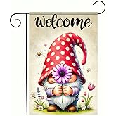 BlissYard Welcome Spring Summer Garden Flag 12x18 Inch Double Sided Gnome Decorative Garden Flag Daisy Floral Flowers Butterfly Yard Outside Decorations Farmhouse Outdoor Small Home Decor