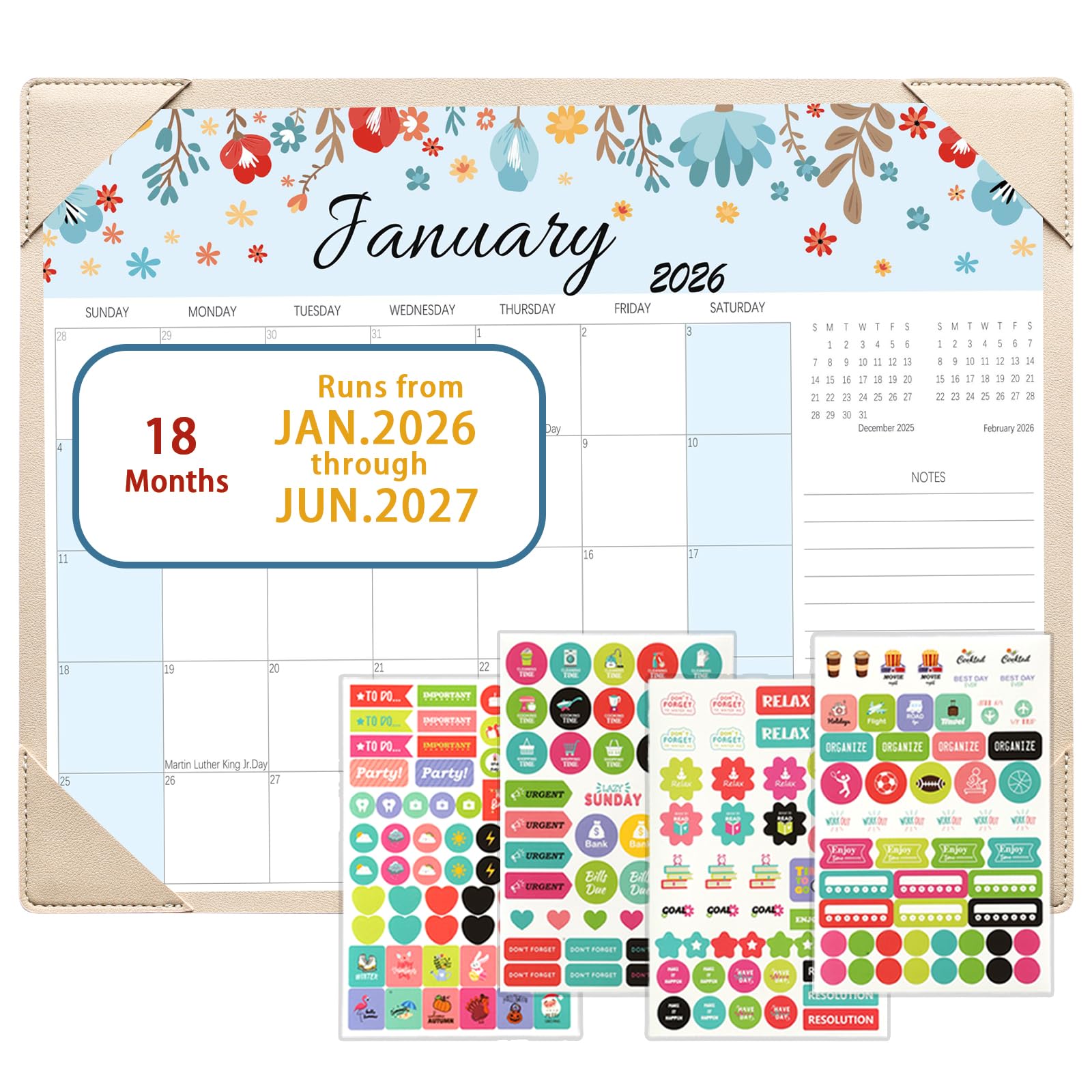Photo 1 of Calendar 2025-2026, Monthly Desk Calendar from July 2025 to December 2026, 17" x 12", Large Desktop Calendar Monthly, Perfect for Home or Office, Floral (Apricot with Desk Mat(15" x 12"?)