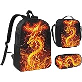 thmnj Dragon Kid Backpack Set with Lunch Bag & Pencil Case Large Capacity School Bag 17 Inch Bookbag for Boy Girl