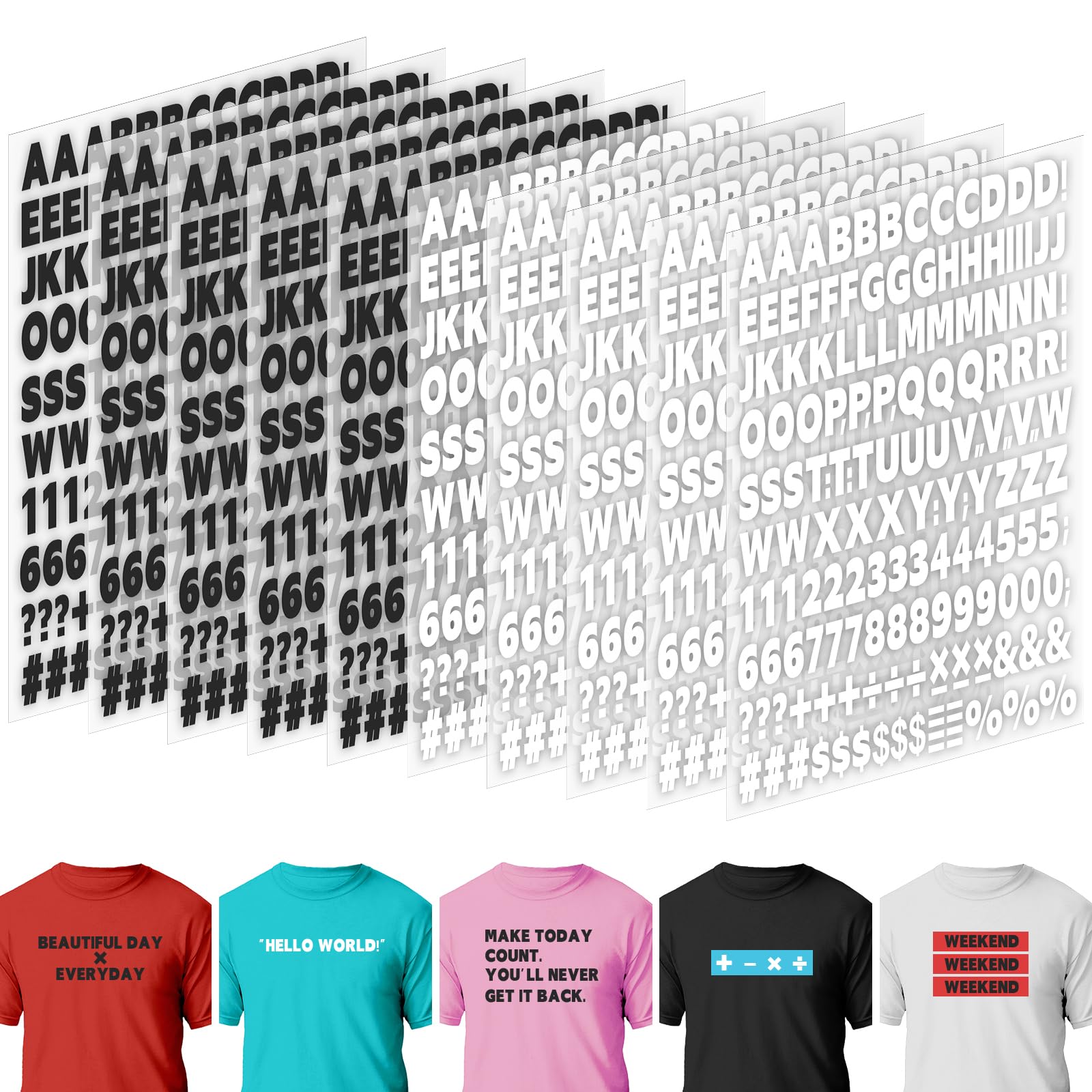 Photo 1 of 10 Sheets 1660 Pieces Iron on Letters and Numbers, 1 Inch Iron on Vinyl Letters with A-Z Heat Transfer Letters 0-9 Iron on Numbers PU Alphabet Stickers for Clothing T-Shirt DIY Craft, Black and White