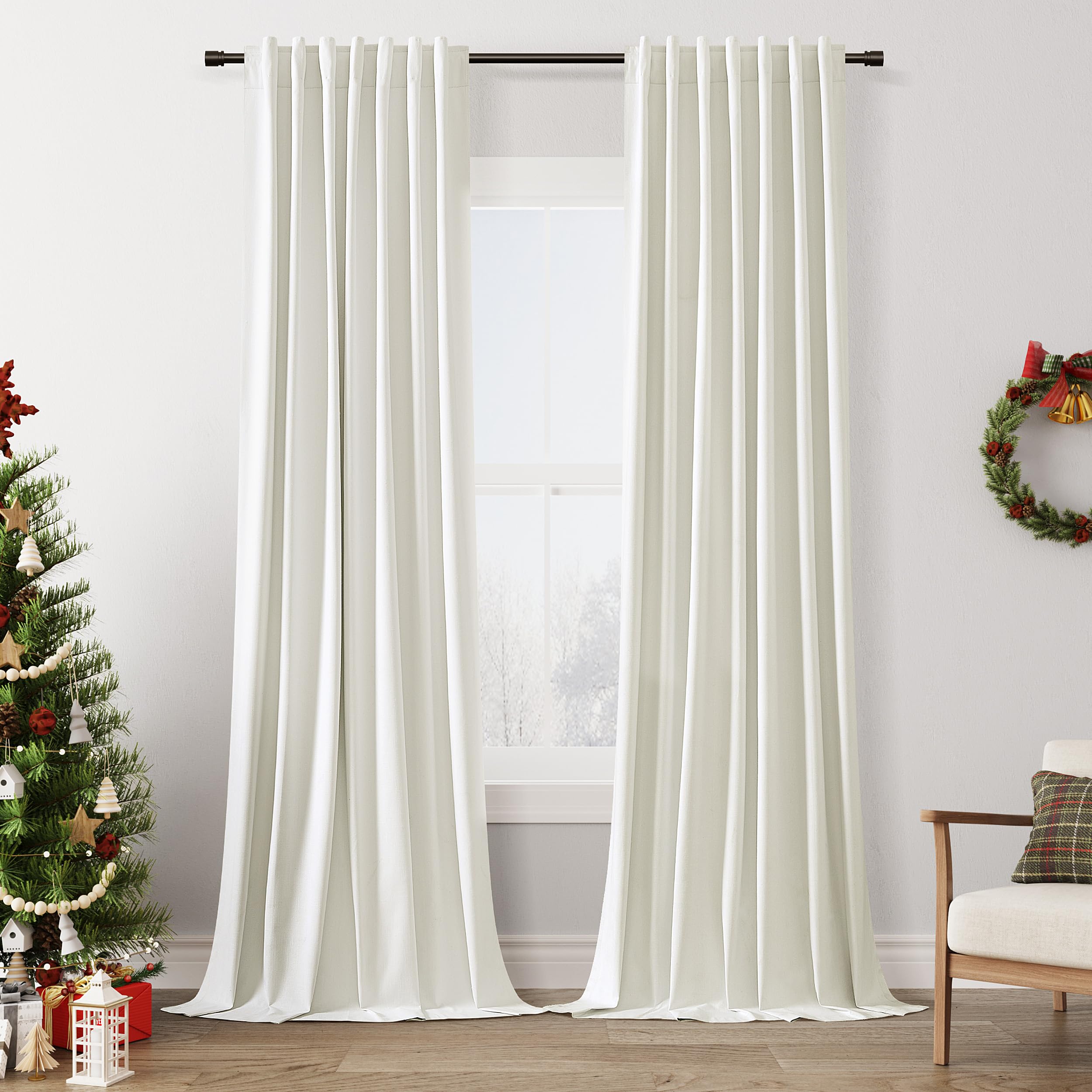 Photo 1 of Guken Halloween 100% Blackout Linen Curtains 98 Inch Wide by 52 Inch 2 Panels Set for Living Room Bedroom Back Tab Thermal Insulated Black Out Linen Drapes Room Darkening Window Curtains, Ivory