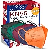 ChiSip Disposable KN95 Face Mask 50 Pack, 5 Layer Cup Dust Safety Masks, Breathable Protection Masks for Adult, Men, Women, Multicolor