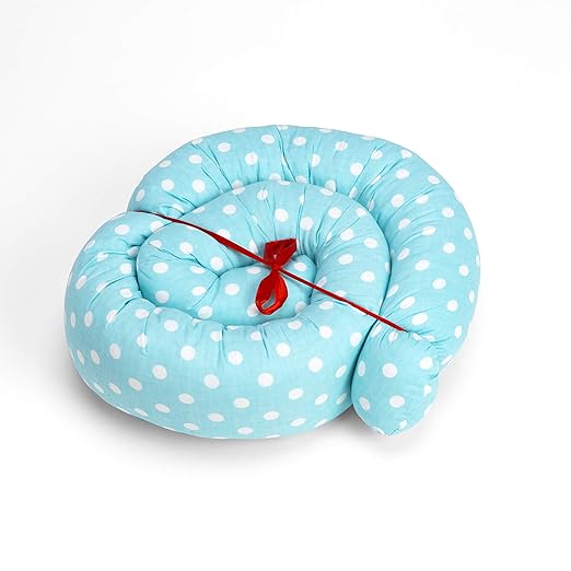 Bettschlange 150 cm Nestchenschlange für baby Bettrolle 1,5m bettumrandung Babybettschlange Himmelblau mit Weiß Topfen