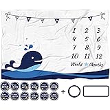 ELLO HOME Baby Monthly Milestone Blanket with 12 Stickers, Large 60"x40" Infant Month Blankets Boy | Newborn Photography Back