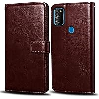 WOW Imagine Samsung Galaxy M30s Flip Case | Premium Leather Finish | Inside TPU with Card Pockets | Wallet Stand | Shock Proof | Magnetic Closure | 360 Degree Complete Protection Flip Cover for Samsung Galaxy M30s - Chesnut Brown