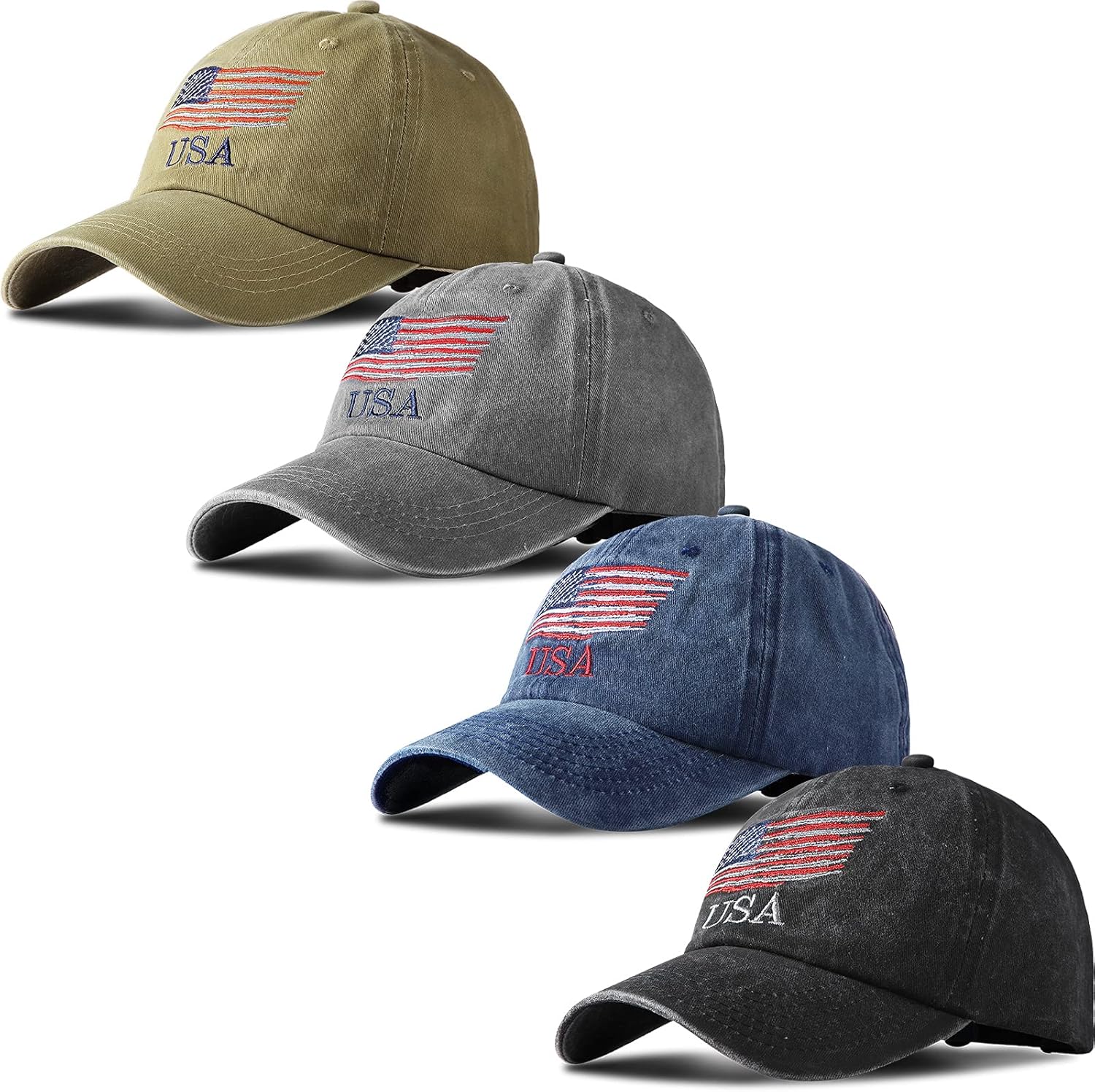 Geyoga 4 Pieces American Flag Baseball Cap USA Flag Tactical Cap