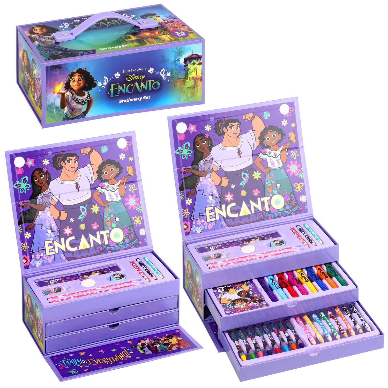 CERDÁ LIFE'S LITTLE MOMENTS Encanto Kids 34pc Colouring Art Stationery Set with Watercolour Felt Tip Pens Crayons and Pencils Travel Set for Children