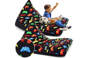 Tranqun 2 Pcs Stuffed Animal Storage Bean Bag Chair Stuffed Animal Bean Bag Storage Large Beanbag Covers Stuff Animal Organizer Bean Bag Couch for Kids Adults Plush Toys Pillows, Cover Only (Gamer)