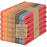Urban Villa Kitchen Towels 100% Cotton Dish Towels for Kitchen (Set of 6) 20"x30" Highly Absorbent Kitchen Linen Set with Hanging Loop Dish Cloths Perfect for Drying Dishes Cleaning Towels - Red Multi
