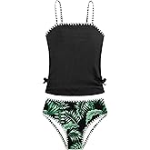 Queenstyle Teen Girls Tankini Swimsuits Two Piece Bathing Suit Drawstring Girl's Swimwear for Pool Beach