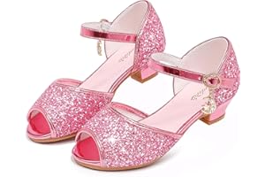 Furdeour Sparkly Girls Dress Shoes Princess Shoes High Heels Peep Toe Low Heel Glitter Toddler Big Kid Wedding Party