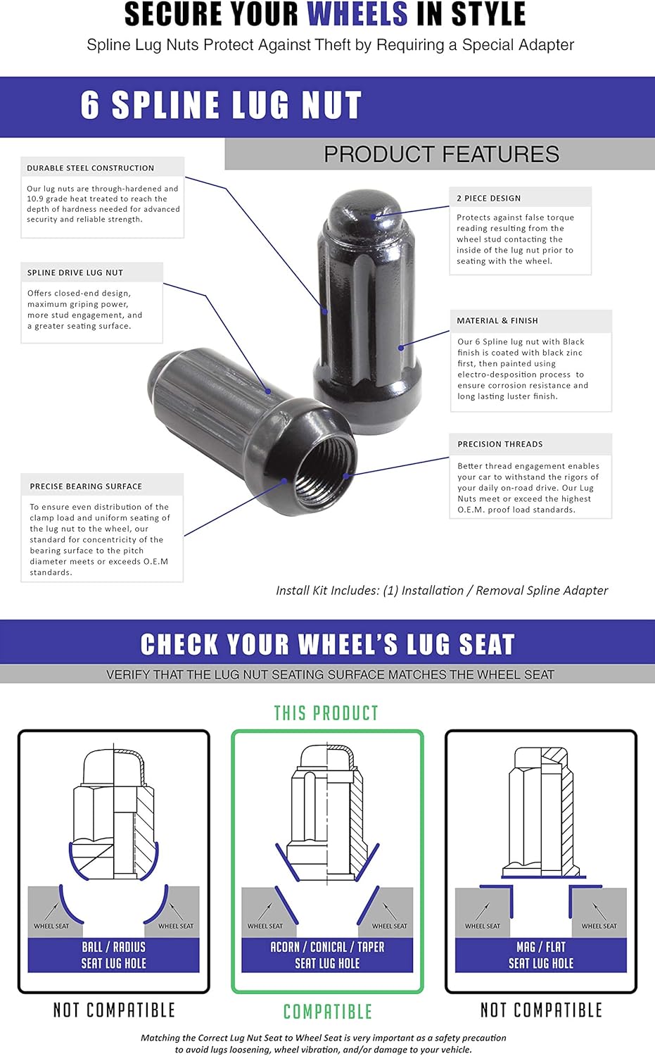 f150 lug pattern on Amazon Com Wheel Accessories Parts Set Of 20 Black 14x2 0 Spline Lug Nuts 1 9 Long For Truck Bulge Acorn Small Diameter M14x2 0 Thread Wheel Lug Nut Include Key With Dual Hex Black 20