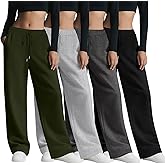 Velvelhall 4 Pack Women's Wide Leg Sweatpants, Baggy Straight Elastic Waist Drawstring Multipack Lounge Trousers with Pockets