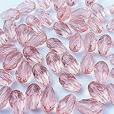 Honkoolly 200pcs 4x6mm Teardrop Crystal Glass Beads Vertical Hole Faceted Glass Teardrop Spacer Beads for Bracelets Necklace Earring DIY Jewelry Making Craft(Pink)