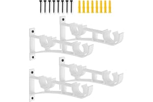 AddGrace Double Curtain Rod Brackets Set of 4 for Drapery Rod Window Hardware Rod Holders (White)