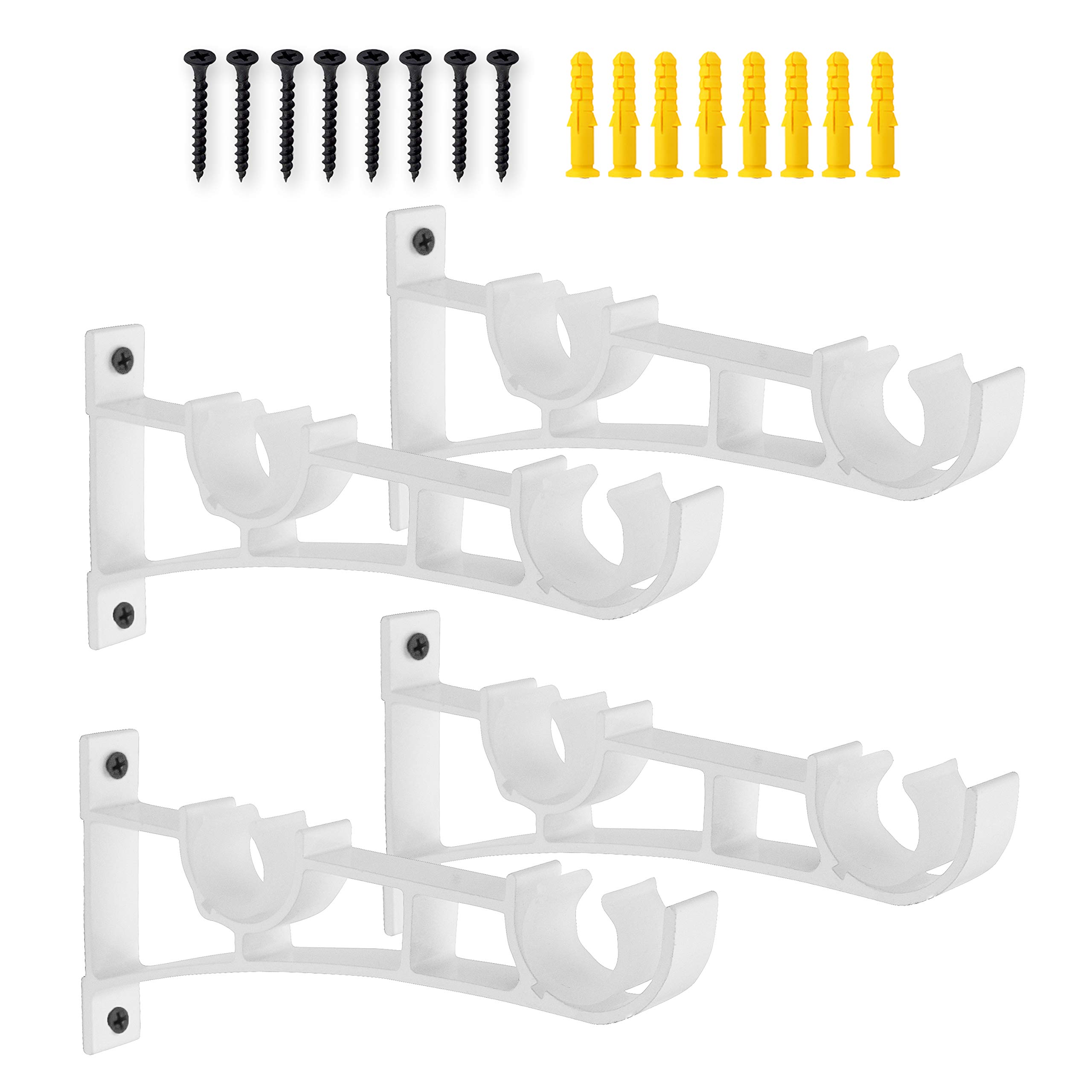 AddGrace Double Curtain Rod Brackets Set of 4 for Drapery Rod Window Hardware Rod Holders (White)