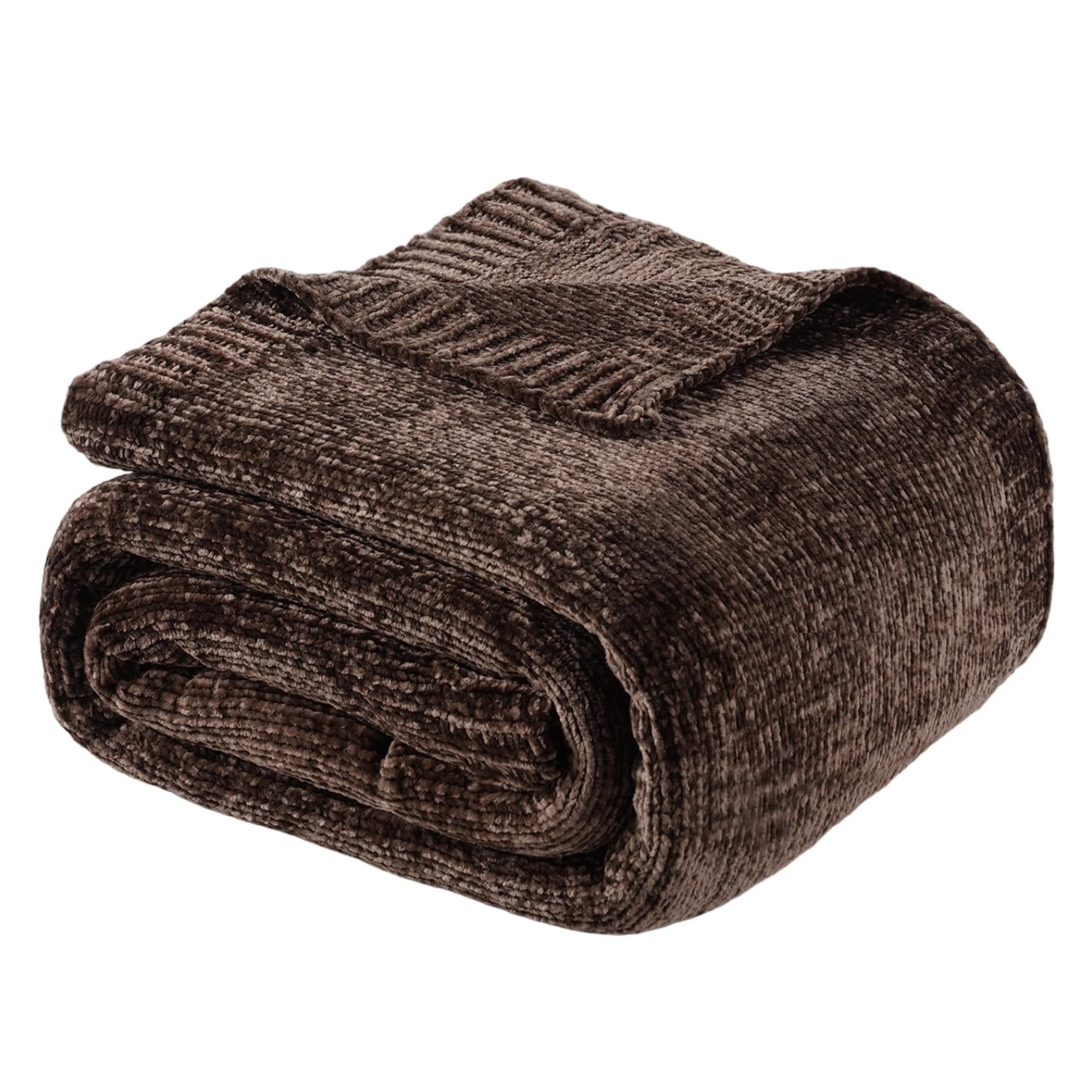 Photo 1 of BATTILO HOME Dark Brown Throw Blanket for Couch, Soft Chenille Throw Blankets for Bed, Sofa, Home Decorative Chocolate Brown Throw Blanket, Knitted Cozy Brown Blanket, 51"x67"