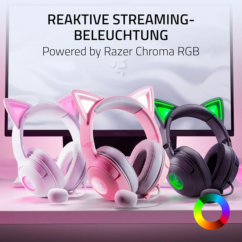 Kraken Kitty V2 - Kabelgebundenes RGB-Headset mit Kitty Ohren für Gaming und Streaming (325 g, Triforce 40 mm Treiber, HyperClear Cardioid Mic, Surround Sound) Weiß