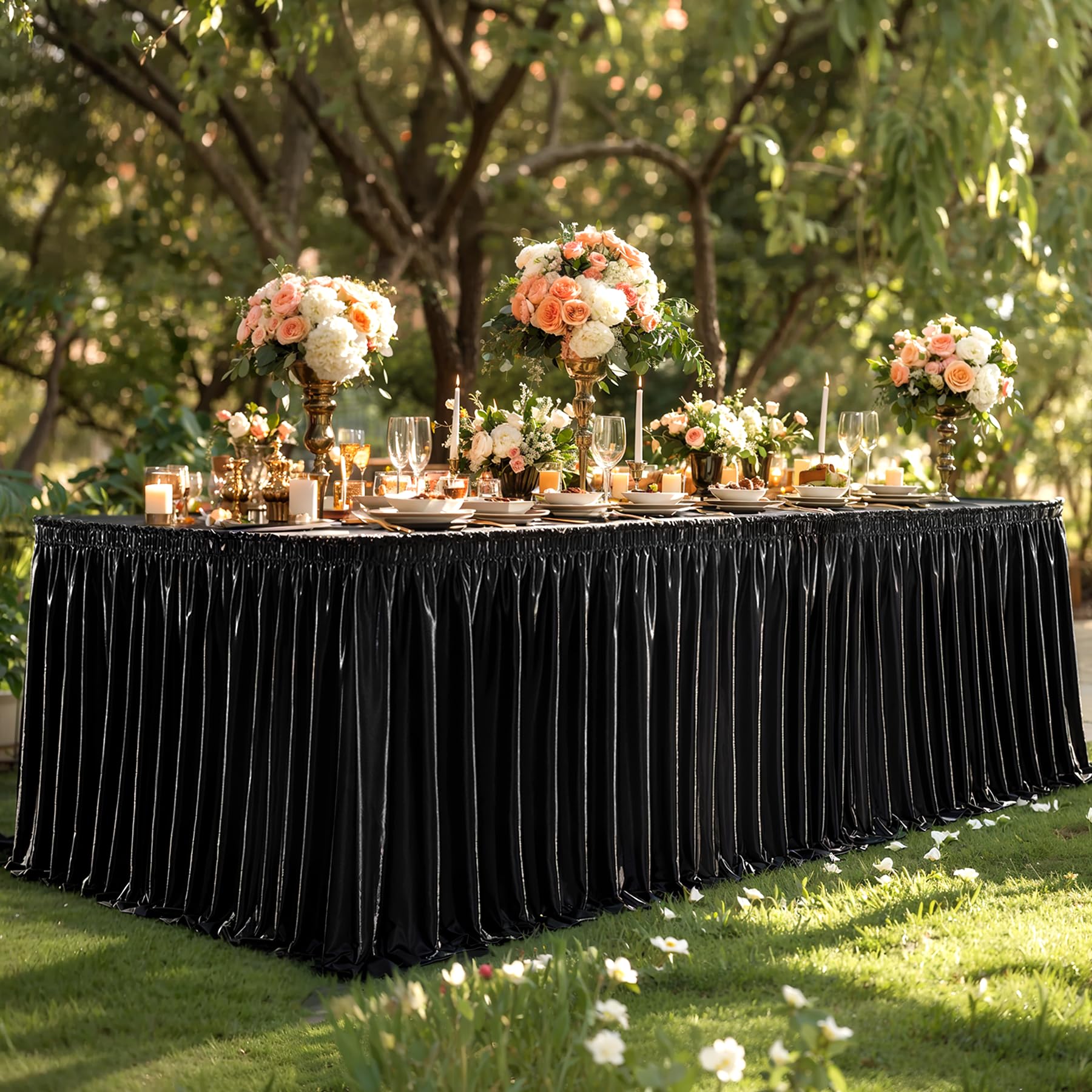 9ft Length Glitter Black Table Skirt Rectangle