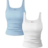 OLCHEE Womens 2PK Square Neck Tank Tops Seamless Ribbed Trendy Going Out Basic Shirts 2025 Summer Slim Fit Cami
