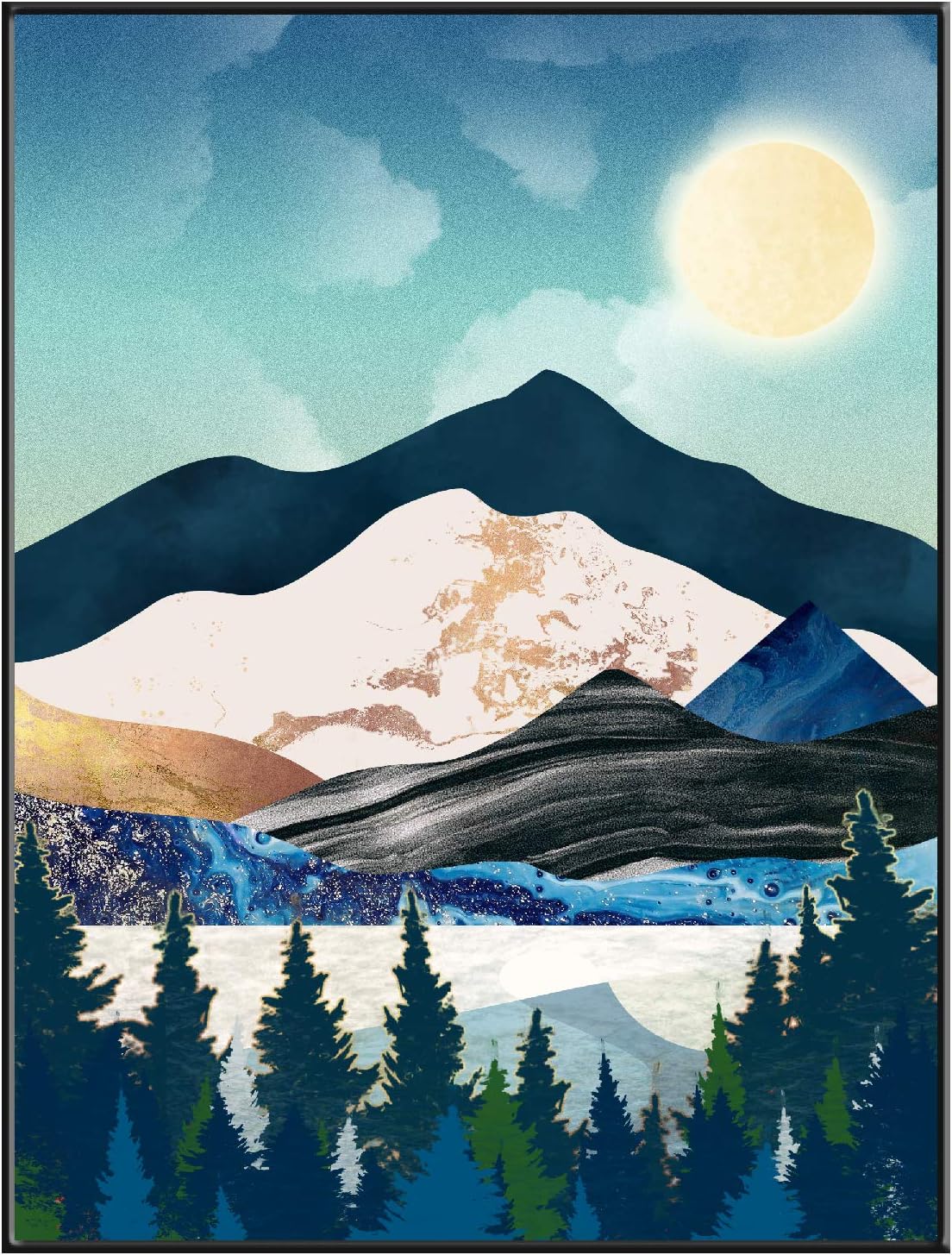 Yumknow Abstract Nature Wall Art - Boho Wall Art for Bedroom Wall Decor for Living Room Pictures for Wall Prints, Unframed 16x20 inch, Mountain Decor, Sunset Wall Art, Moon Poster,Modern Tree Wall Art