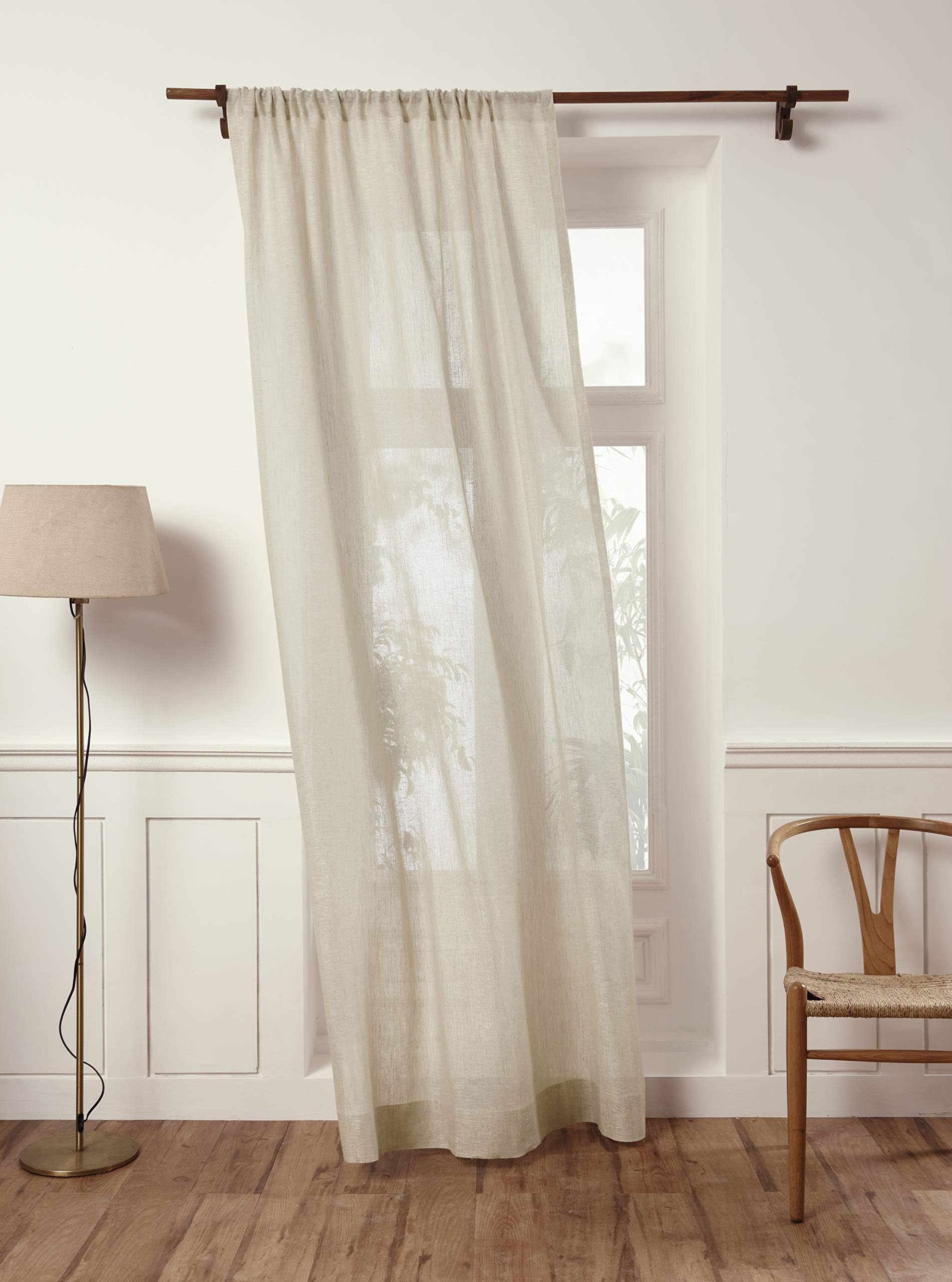 Solino Home European Flax Linen Sheer Curtain 96 Inch, 100% Pure Linen Light Natural 52 x 96 Inch Long Light Filtering Rod Pocket Window Curtains Panel for Living Room, Bedroom