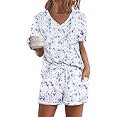 Ekouaer Women's Pajamas Sets Short Sleeve Lounge Sets Sleepwear Casual Two Piece Pjs With Pockets