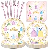 96Pcs Princess Birthday Party Supplies,include Dessert plate Plate Napkin and Forks,Princess Disposable tableware set Serves 24 Guests,Used for Girls Engagement Baby Shower Party Decoration