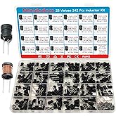 25 Values 242 Pcs Inductor Kit 1uH to 100 mH DIP Radial Power Choke Inductors Assortment Kit Copper Coil Rated Current DC Res